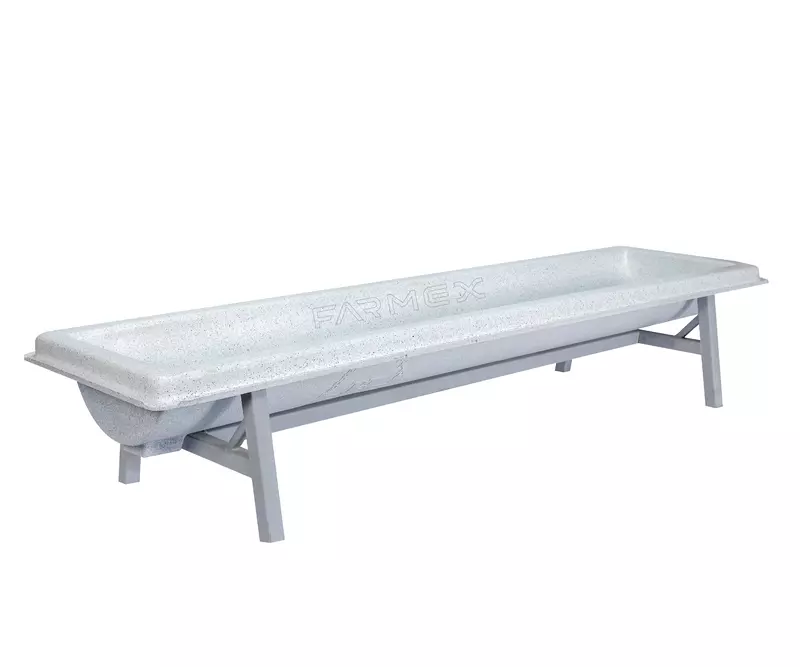 Farmex feeder trough 100L made from food-grade HDPE for sheep and goats showing dimentions - left