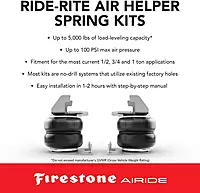 Firestone Airide 2430 Ride-Rite Rear Air Springs Kit fits 2007-2018 Silverado Sierra 1500 and 2019 Silverado Sierra 1500 Light Duty Models Only | 5-100 PSI | Load Capacity of 5,000 Pounds
