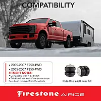 Firestone Airide 2400 Ride-Rite Rear Air Springs Kit fits 2005-2007 F250 F350 4WD | 5-100 PSI | Load Capacity of 5,000 Pounds | No Drill Installation | Enhances Brake Effectiveness