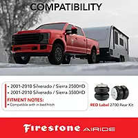 Firestone Airide 2700 Red Label Rear Air Springs Kit fits 2001-2010 Silverado Sierra 2500HD 3500HD