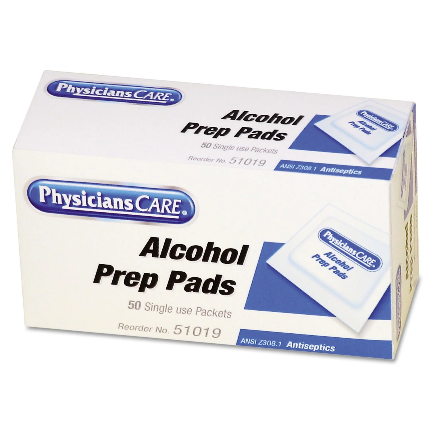 PhysiciansCare 51019 Alcohol Prep Pads, Single Use Packets, 50 Packets/BX
