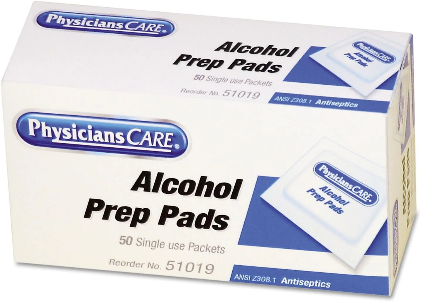 PhysiciansCare 51019 Alcohol Prep Pads, Single Use Packets, 50 Packets/BX