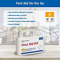 First Aid Only 91322 ANSI A 2021 and OSHA Compliant First Aid Kit, 10-Person Emergency First Aid Kit for Business, Home, Car