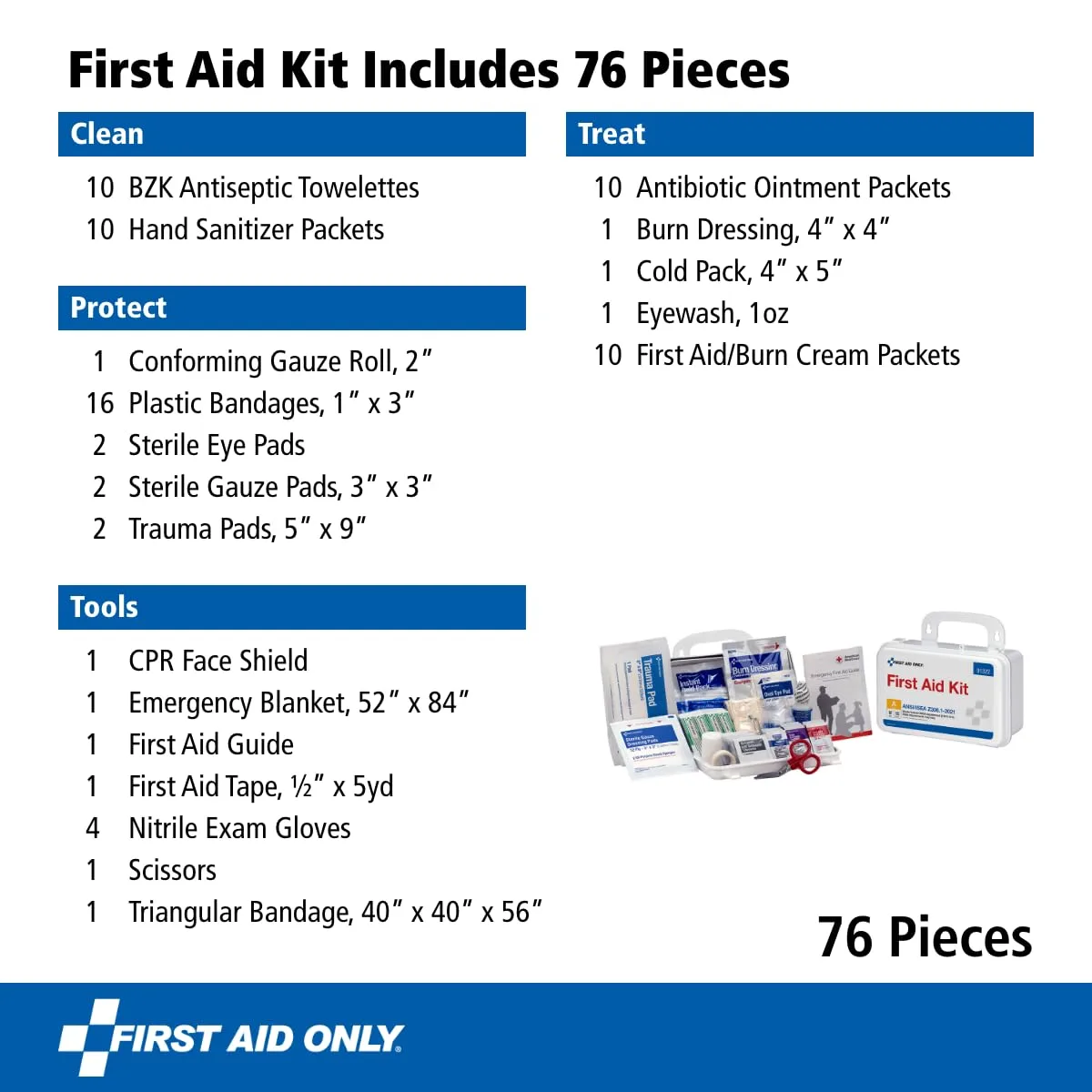 First Aid Only 91322 ANSI A 2021 and OSHA Compliant First Aid Kit, 10-Person Emergency First Aid Kit for Business, Home, Car