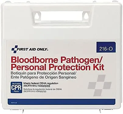 First Aid Only 216-O Blood Pathogen Clean Up Kit with 6-Piece CPR Pack, 29-Piece Body Fluid Clean Up Kit in Plastic Case 1