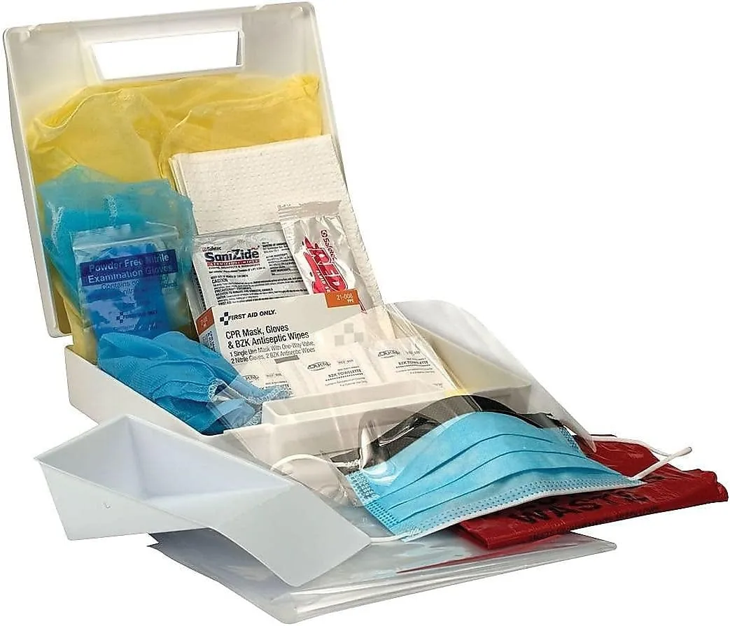 First Aid Only 216-O Blood Pathogen Clean Up Kit with 6-Piece CPR Pack, 29-Piece Body Fluid Clean Up Kit in Plastic Case 1