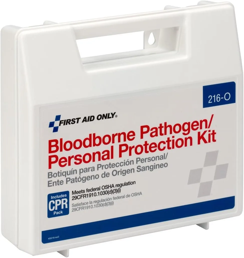 First Aid Only 216-O Blood Pathogen Clean Up Kit with 6-Piece CPR Pack, 29-Piece Body Fluid Clean Up Kit in Plastic Case 1