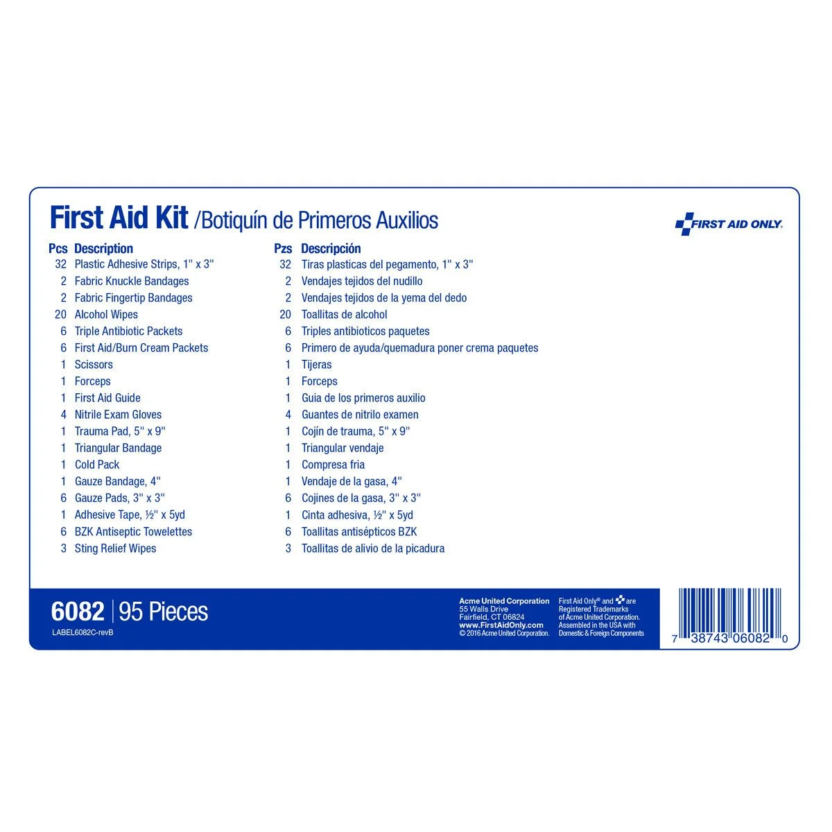 First Aid Only 6082 25-Person Emergency First Aid Kit for Office, Home, and Construction, 95 Pieces White