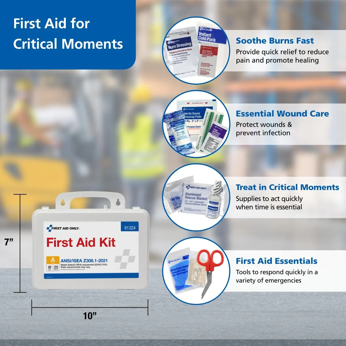 First Aid Only 91324 ANSI A 2021 and OSHA Compliant First Aid Kit, 25-Person Emergency First Aid Kit for Business, Home, Car