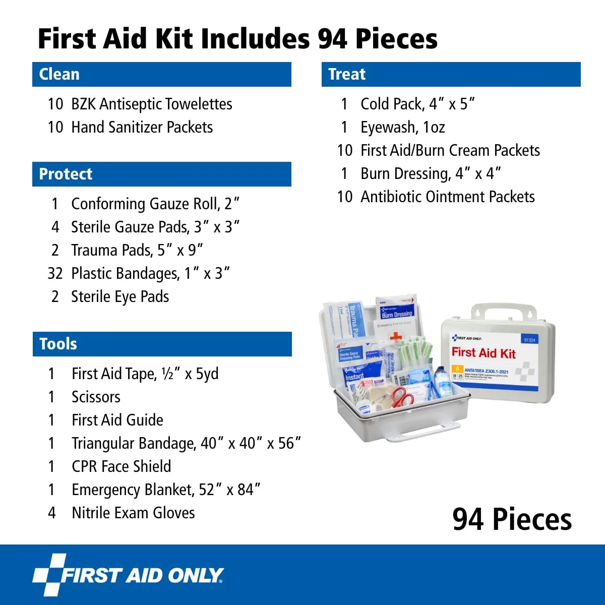 First Aid Only 91324 ANSI A 2021 and OSHA Compliant First Aid Kit, 25-Person Emergency First Aid Kit for Business, Home, Car