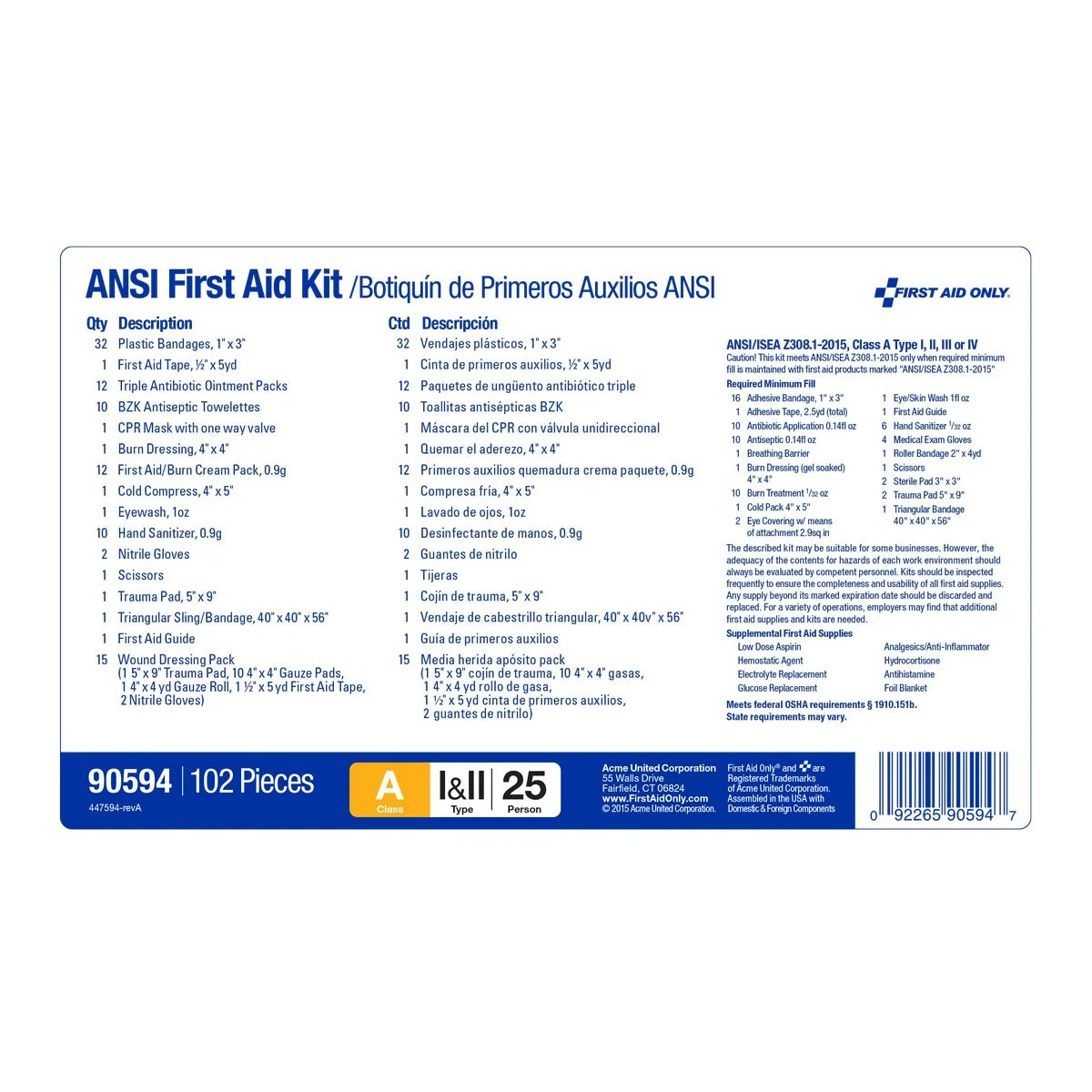 First Aid Only 90594 25 Person Bulk ANSI A, First Aid Kit, Soft Pouch Pac Kit