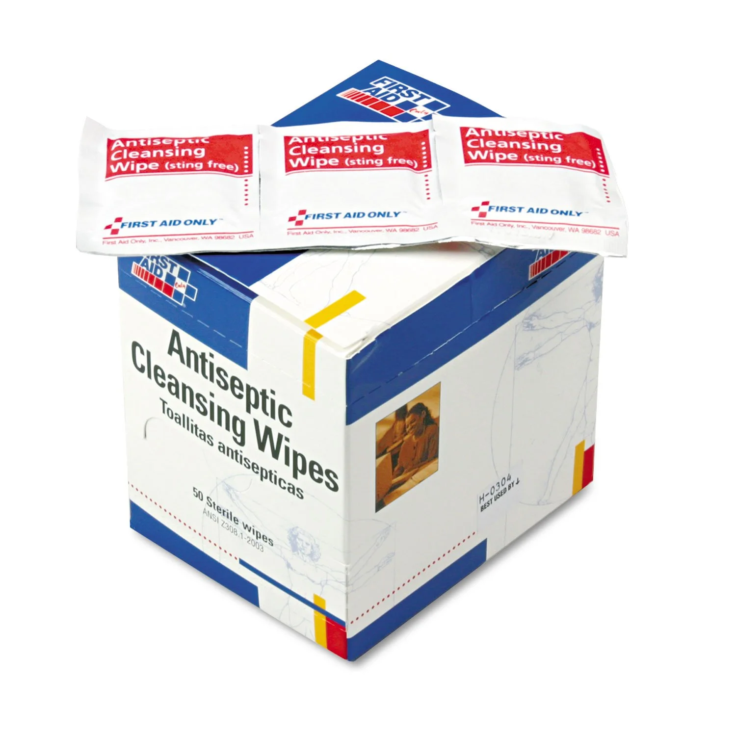 First Aid Only Antiseptic Cleansing Wipes, Box of 50