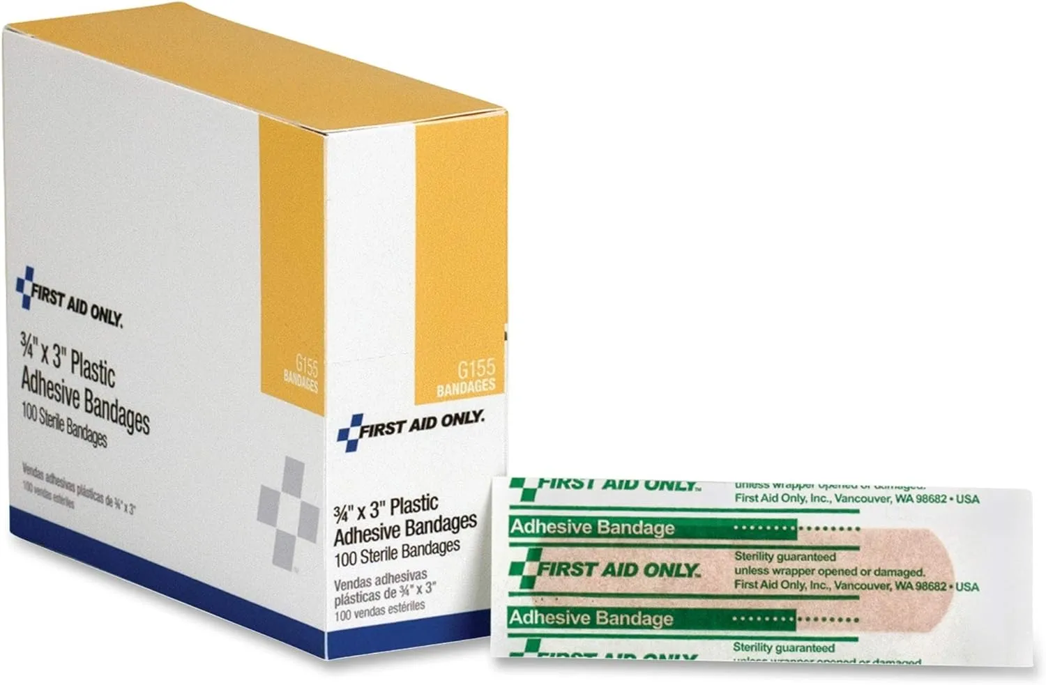 PhysiciansCare by First Aid Only G155 First Aid Plastic Bandages 3/4-Inch x 3-Inch 100/Box