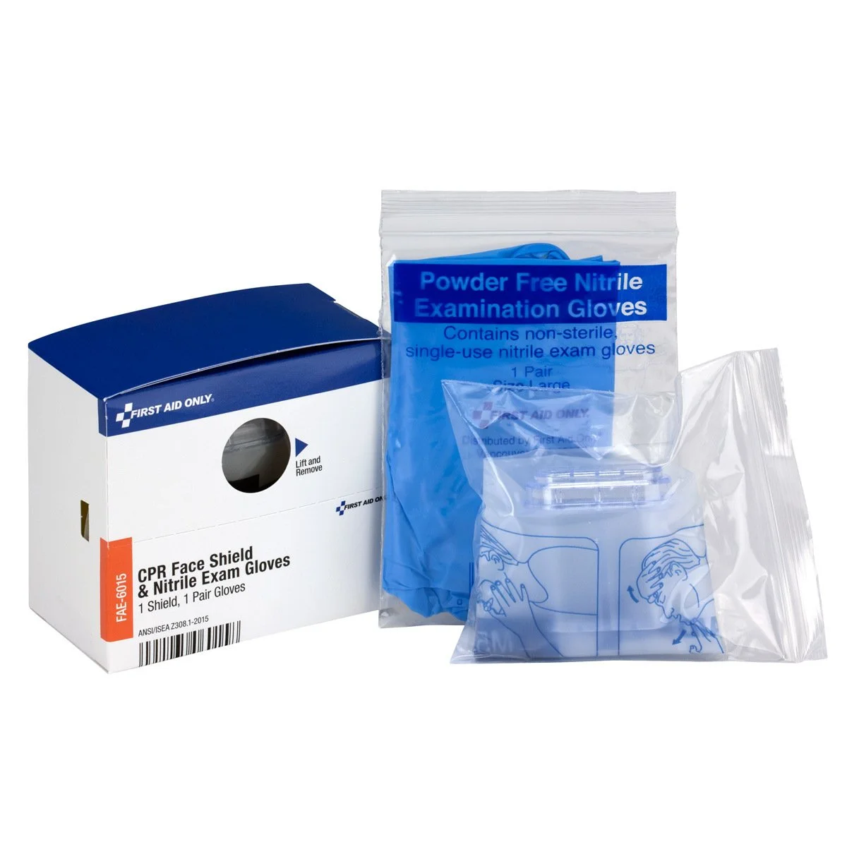 First Aid Only SmartCompliance Refill CPR Face Shield & Nitrile Gloves, 1 Shield & 1 Pair of Gloves per Box 3.188" x 2" x 1.875"