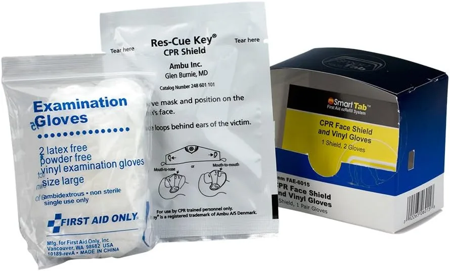 First Aid Only SmartCompliance Refill CPR Face Shield & Nitrile Gloves, 1 Shield & 1 Pair of Gloves per Box 3.188" x 2" x 1.875"