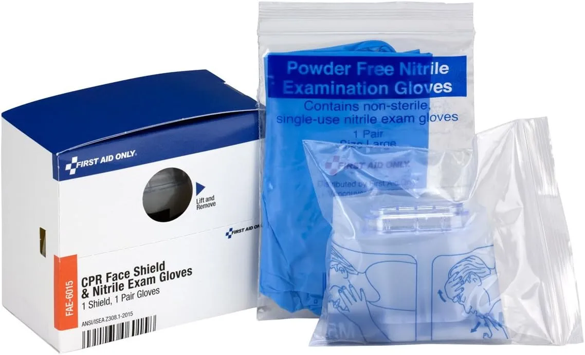 First Aid Only SmartCompliance Refill CPR Face Shield & Nitrile Gloves, 1 Shield & 1 Pair of Gloves per Box 3.188" x 2" x 1.875"