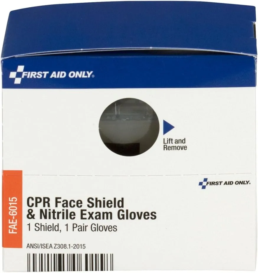 First Aid Only SmartCompliance Refill CPR Face Shield & Nitrile Gloves, 1 Shield & 1 Pair of Gloves per Box 3.188" x 2" x 1.875"