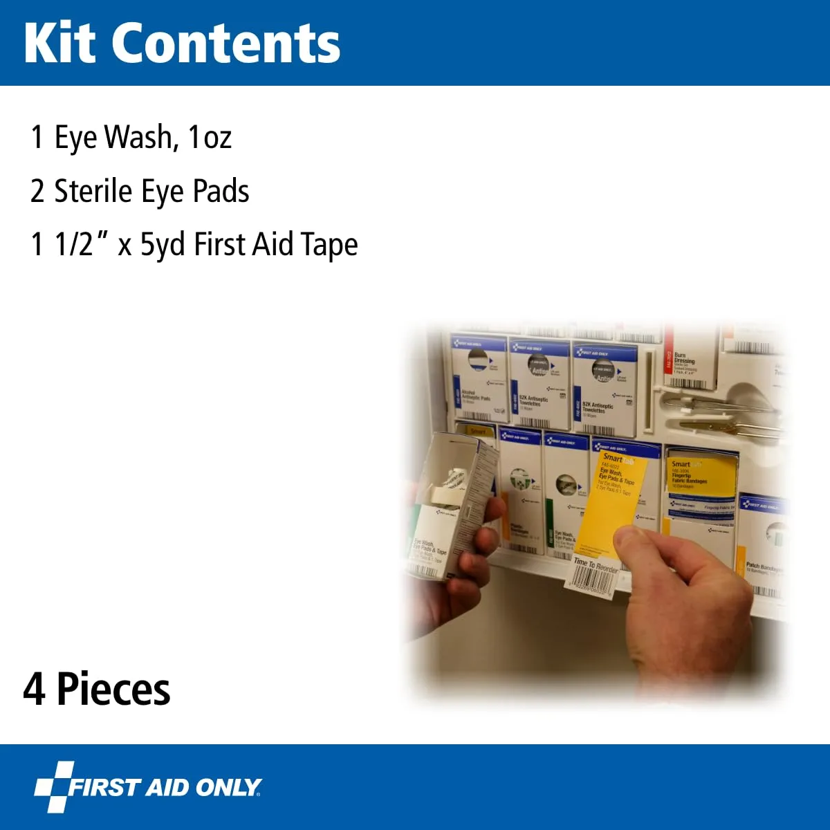 First Aid Only 4-Piece Eye Wash Kit with Oval Eye Pads, First Aid Tape & Emergency Eye Rinse