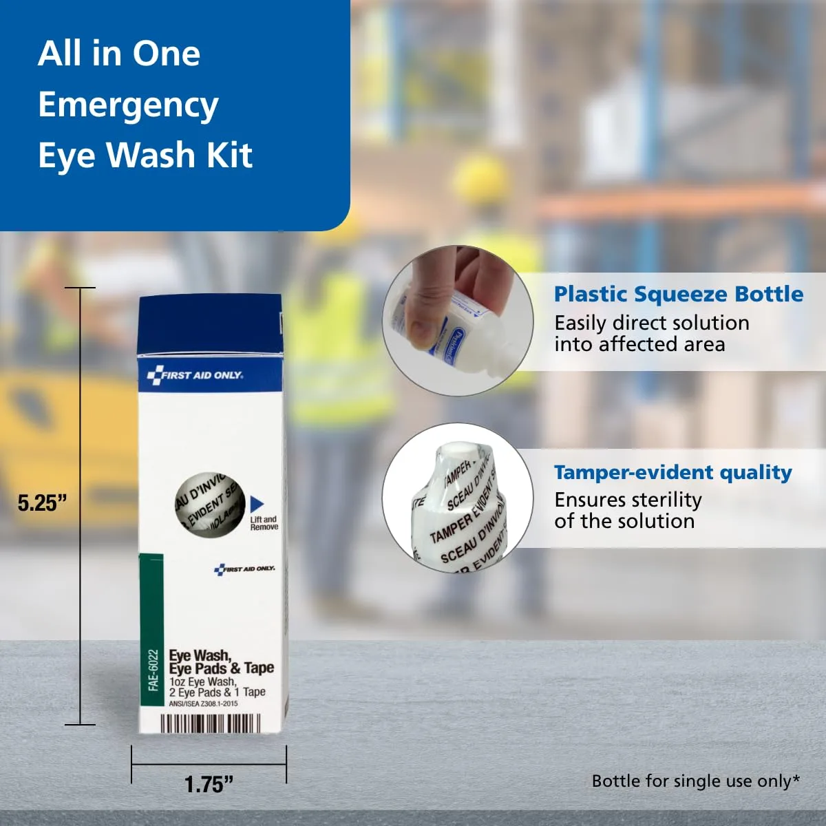 First Aid Only 4-Piece Eye Wash Kit with Oval Eye Pads, First Aid Tape & Emergency Eye Rinse