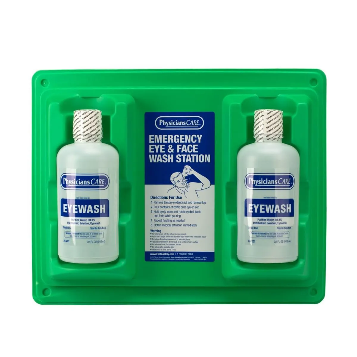 PhysiciansCare Wall-Mountable Eyewash Station with 2 Bottles of Eye Wash Solution, 32 oz Each