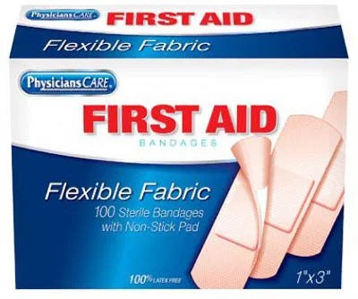 First Aid Only Fabric Bandages, 1 x 3 in, Box of 100