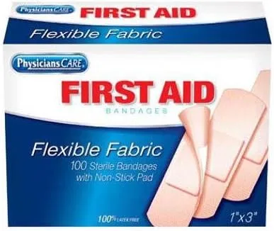 First Aid Only Fabric Bandages, 1 x 3 in, Box of 100