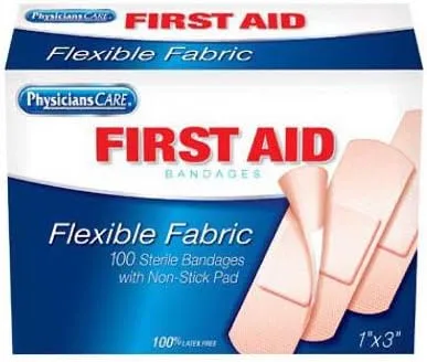 First Aid Only Fabric Bandages, 1 x 3 in, Box of 100