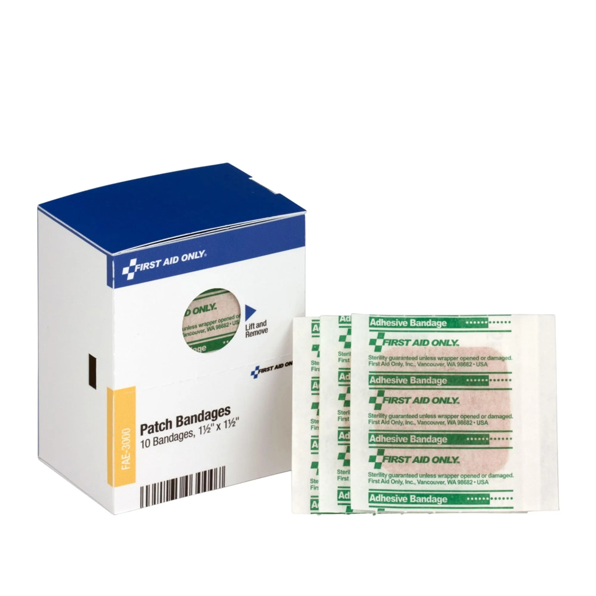 First Aid Only - FAE3000 Patch Bandages, 1 1/2 x 1 1/2, 10 Count Adhesive