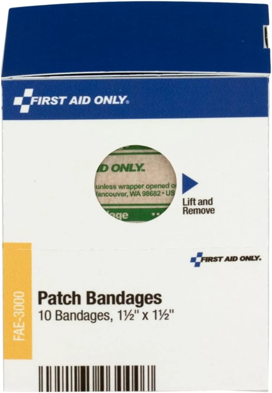 First Aid Only - FAE3000 Patch Bandages, 1 1/2 x 1 1/2, 10 Count Adhesive
