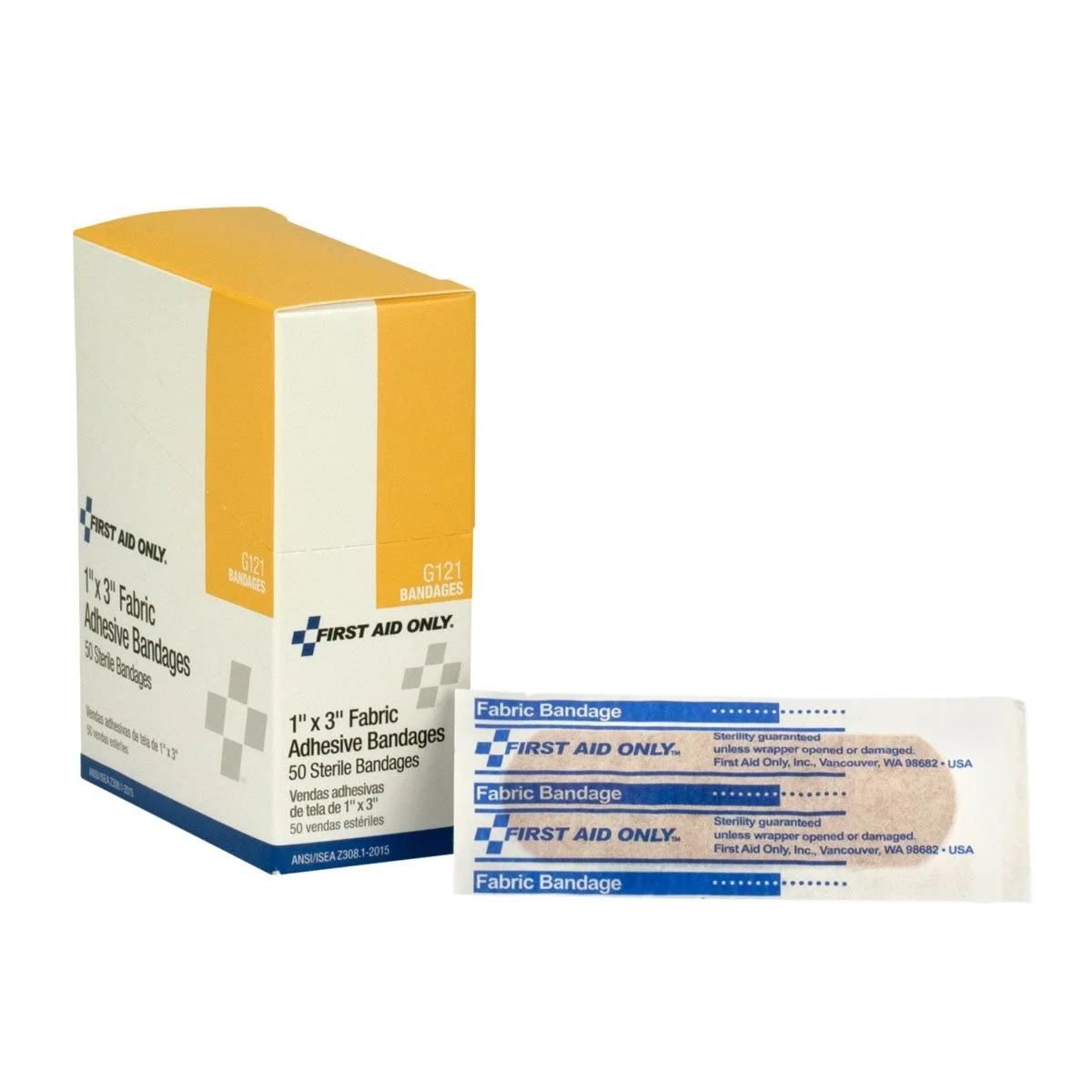 First Aid Only G121: 1"X3" Fabric Bandages, 50/Box