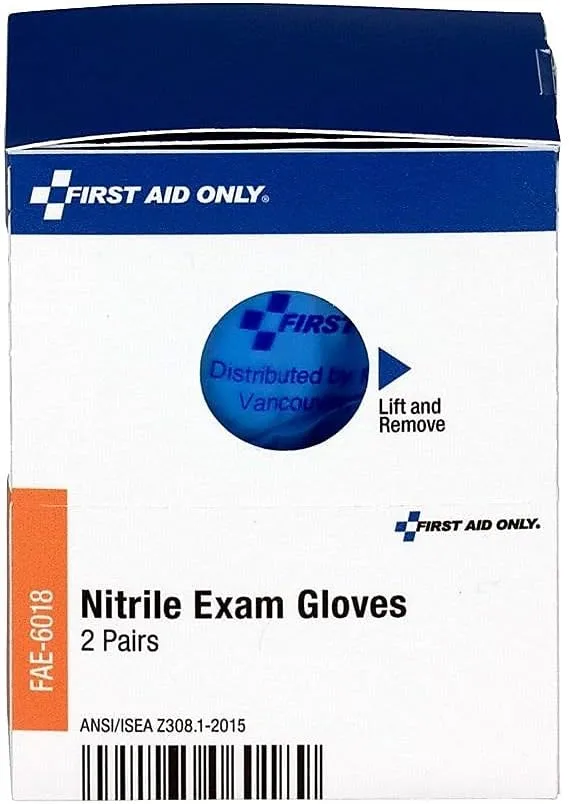 First Aid Only, Inc FAE6018 Nitrile Lightweight Gloves, One Size, 2/Box