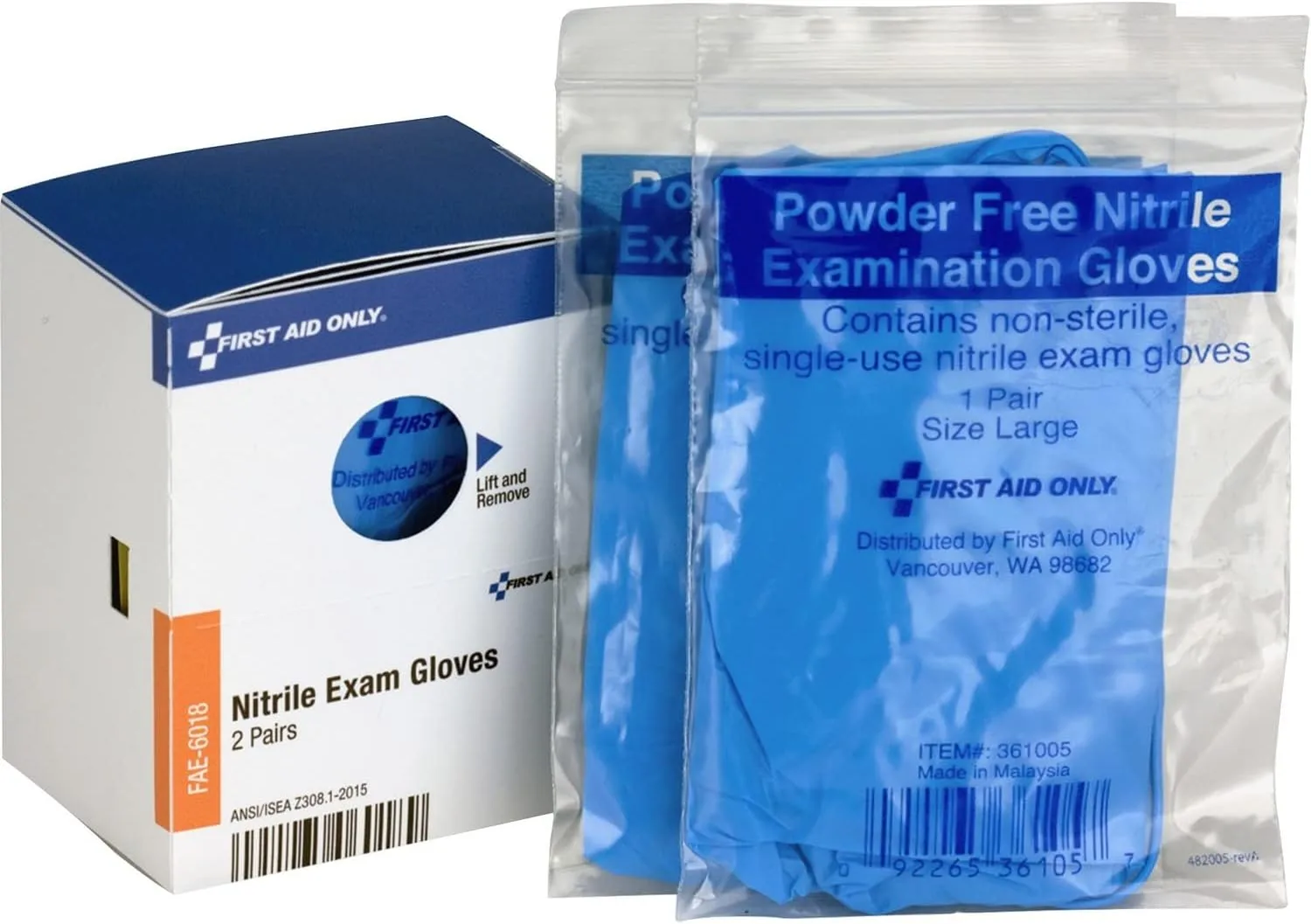 First Aid Only, Inc FAE6018 Nitrile Lightweight Gloves, One Size, 2/Box