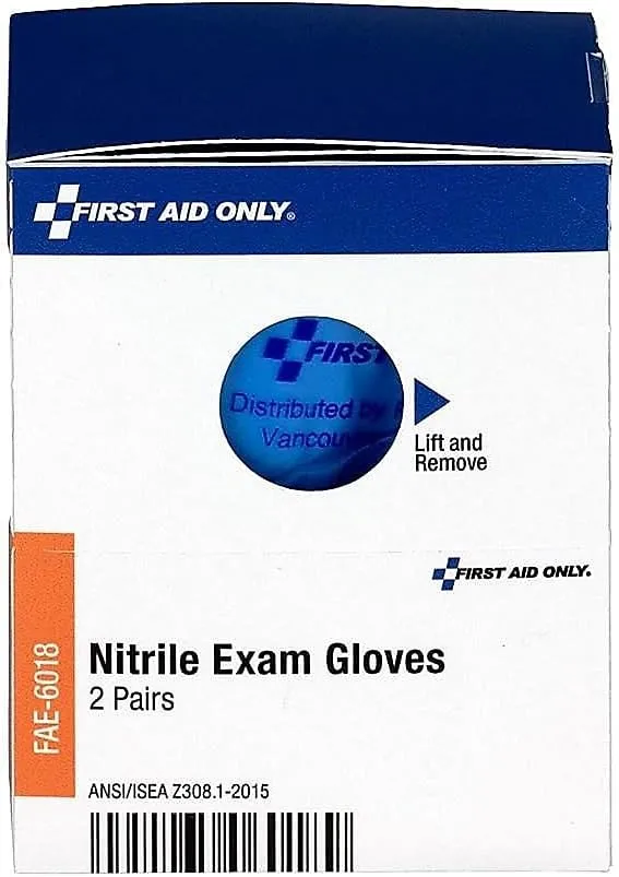 First Aid Only, Inc FAE6018 Nitrile Lightweight Gloves, One Size, 2/Box