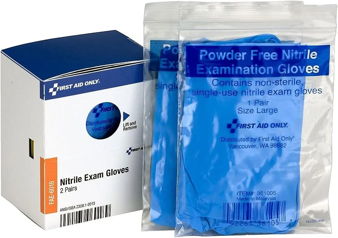 First Aid Only, Inc FAE6018 Nitrile Lightweight Gloves, One Size, 2/Box