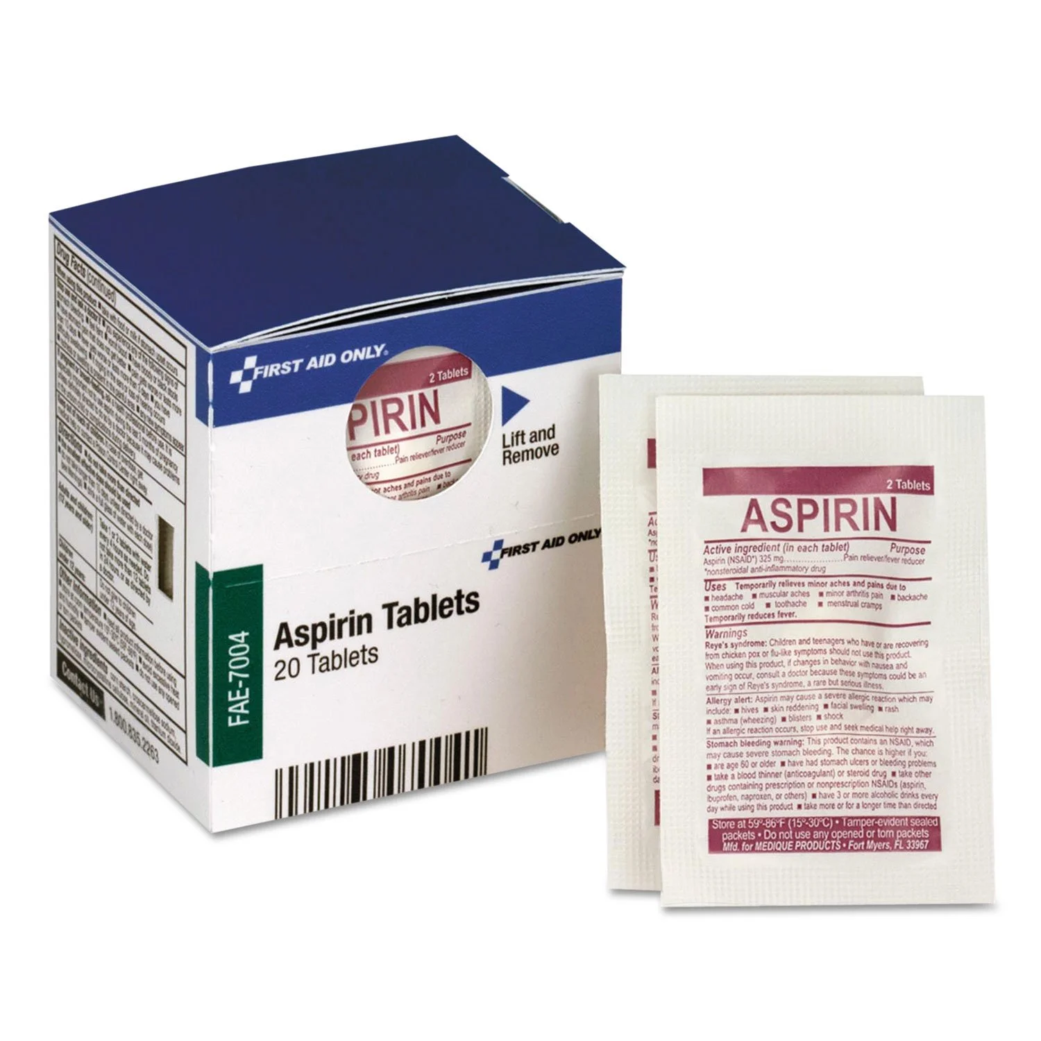 First Aid Only FAE-7004 SmartCompliance Refill Aspirin, 2/Packet, 10 Packets Total