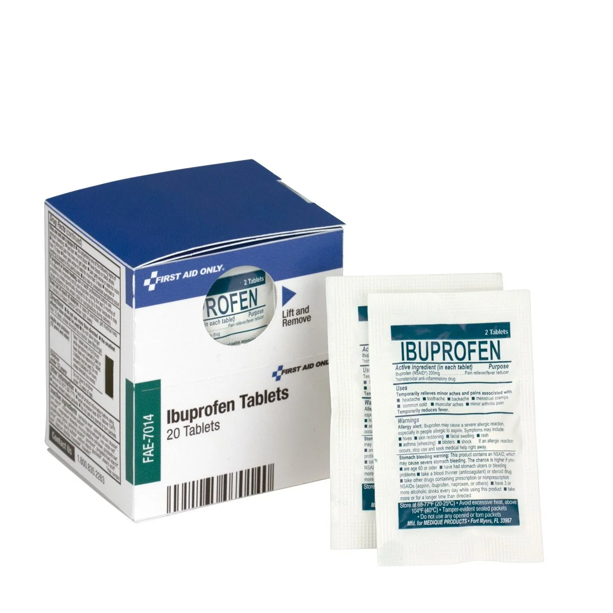 First Aid Only SmartCompliance Refill Ibuprofen, 2 Tablets per Packet, 10 Packets per Box