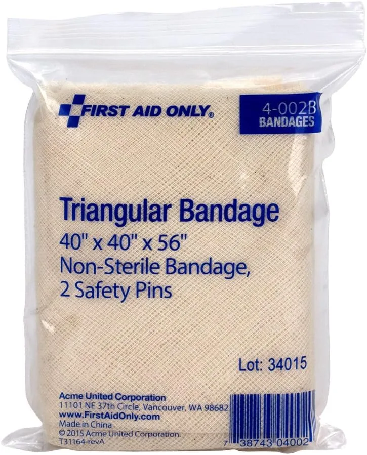 First Aid Only 4-002B Triangular Bandage with 2 Fastening Hooks, 56 Length x 40 Width