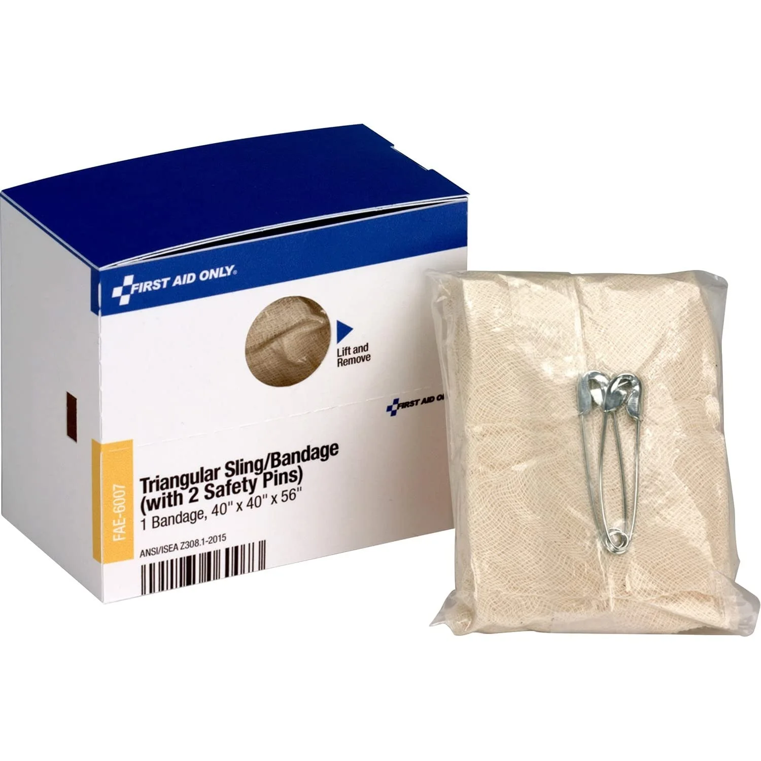 First Aid Only Triangular Sling/Bandage, 40" x 40" x 56", 2 Safety Pins/1 Bandage/Box