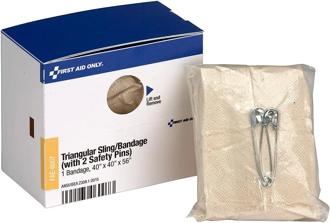 First Aid Only Triangular Sling/Bandage, 40" x 40" x 56", 2 Safety Pins/1 Bandage/Box