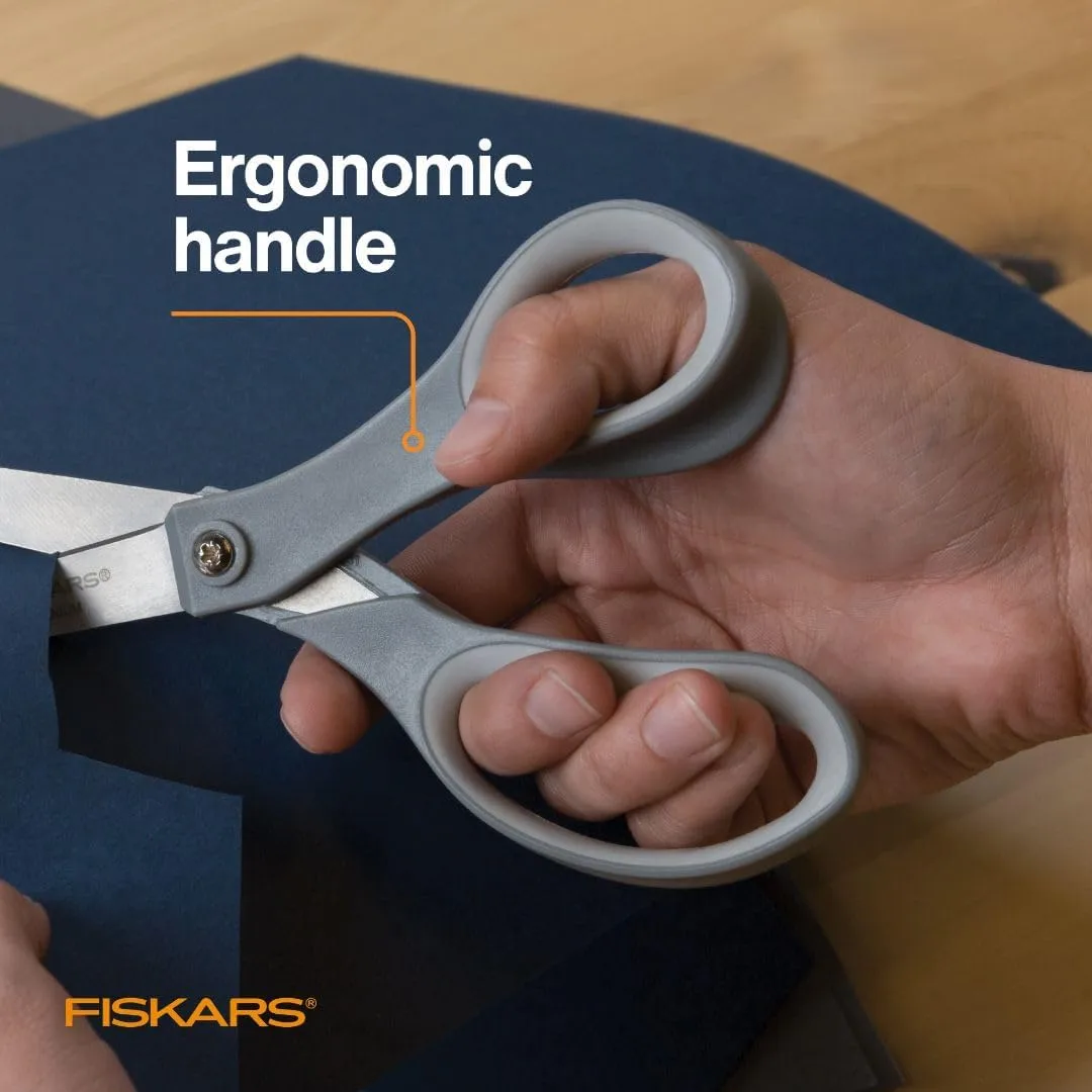 Fiskars All Purpose Scissors, 8in SoftGrip, Stainless Steel, Gray