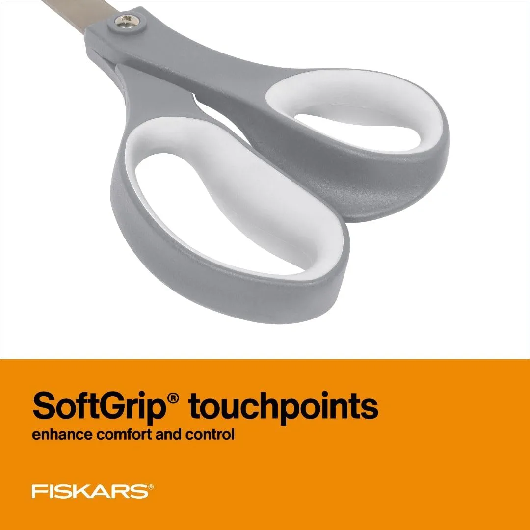 Fiskars All Purpose Scissors, 8in SoftGrip, Stainless Steel, Gray