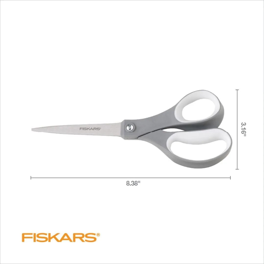 Fiskars All Purpose Scissors, 8in SoftGrip, Stainless Steel, Gray