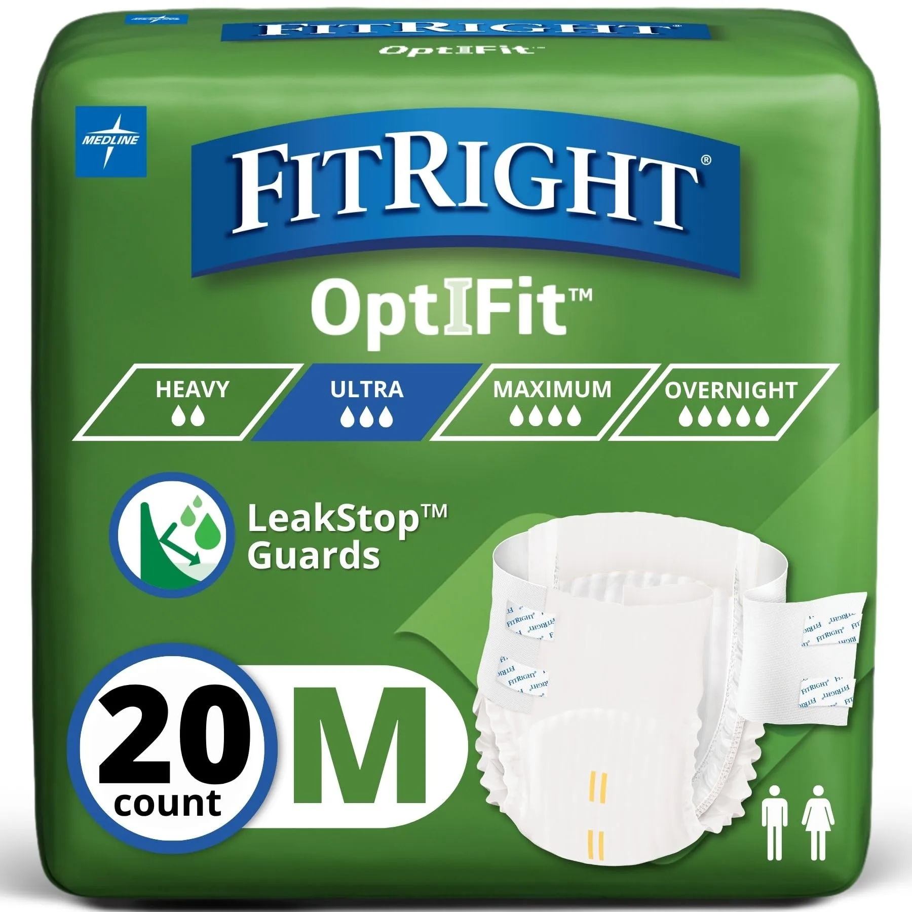 Ultra Absorbency Adult Diapers, FSA/HSA Eligible, 20 Count, Waist Size 32"-44", M, Incontinence Briefs for Men and Women