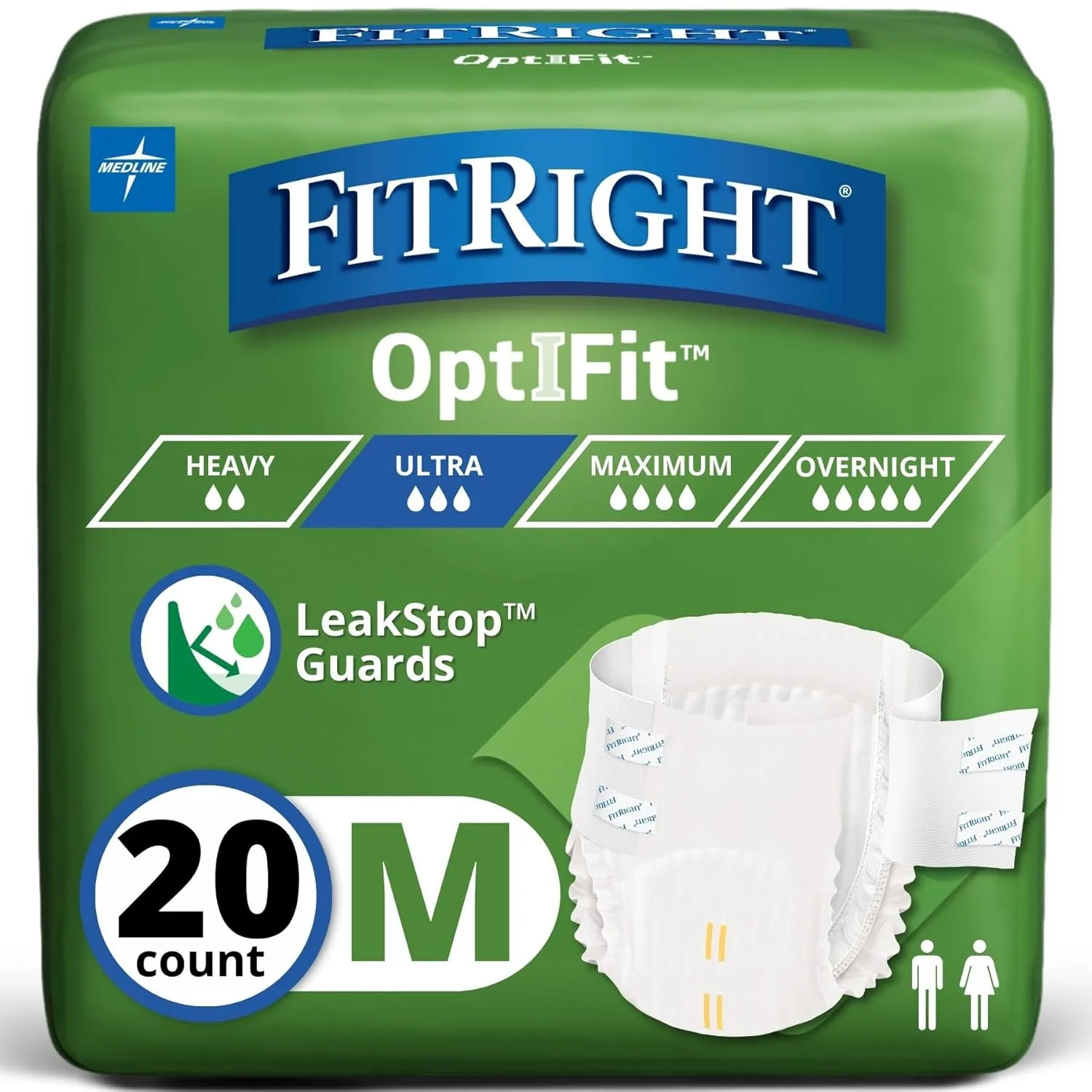Ultra Absorbency Adult Diapers, FSA/HSA Eligible, 20 Count, Waist Size 32"-44", M, Incontinence Briefs for Men and Women