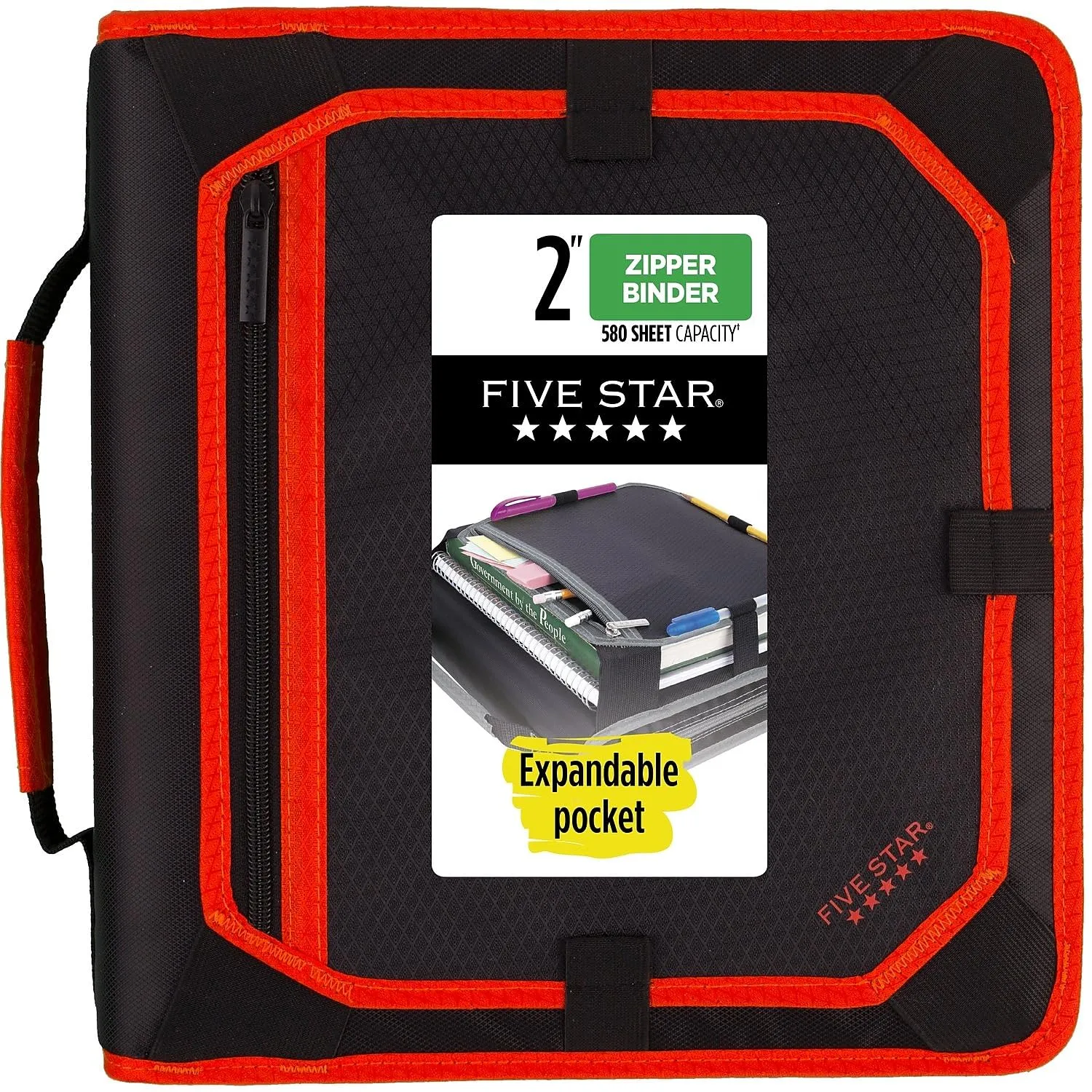 Five Star Zipper Binder, 2 Inch 3 Ring Binder with Expansion Panel (29052)