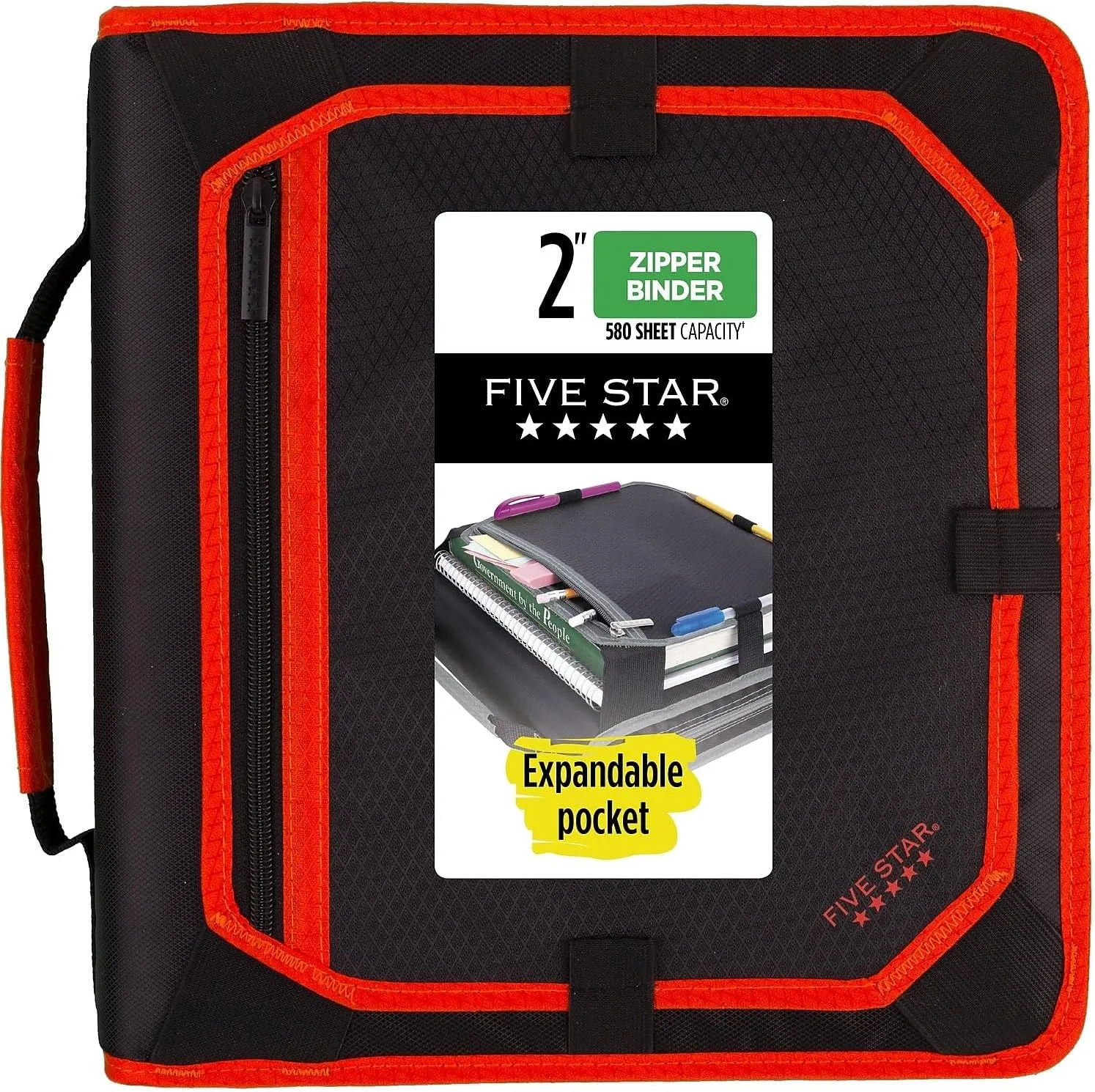Five Star Zipper Binder, 2 Inch 3 Ring Binder with Expansion Panel (29052)