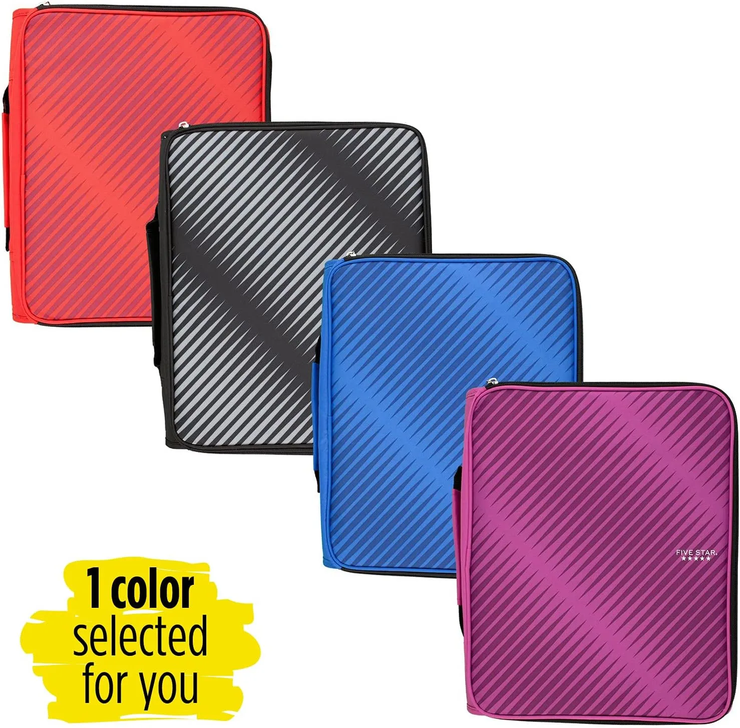 Five Star 2 Inch Zipper Binder, 3-Ring, 6-Pocket Expanding File, Assorted Colors, 1 Count (29592)