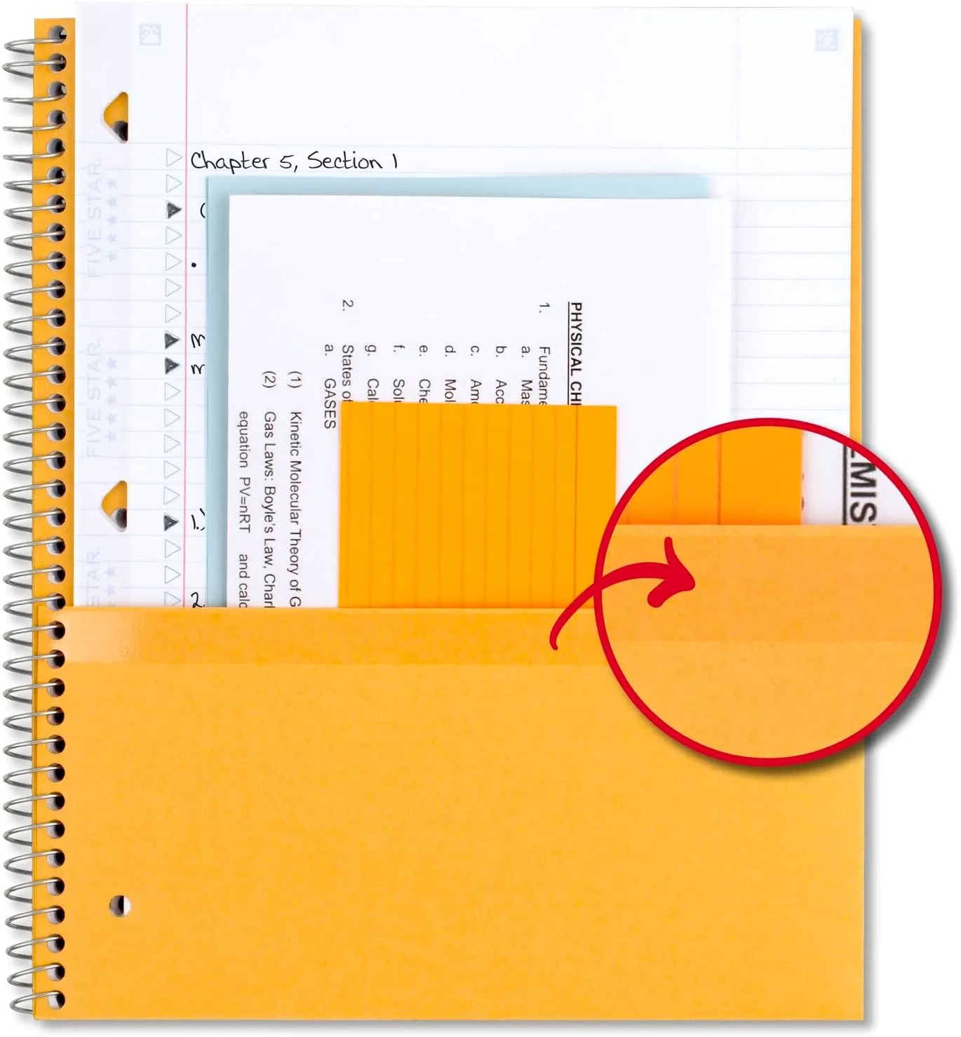 Five Star Spiral Notebooks Plus Study App, 6 Pack, 3 Subject, College Ruled Paper, 11" x 8-1/2", 150 Sheets, Assorted