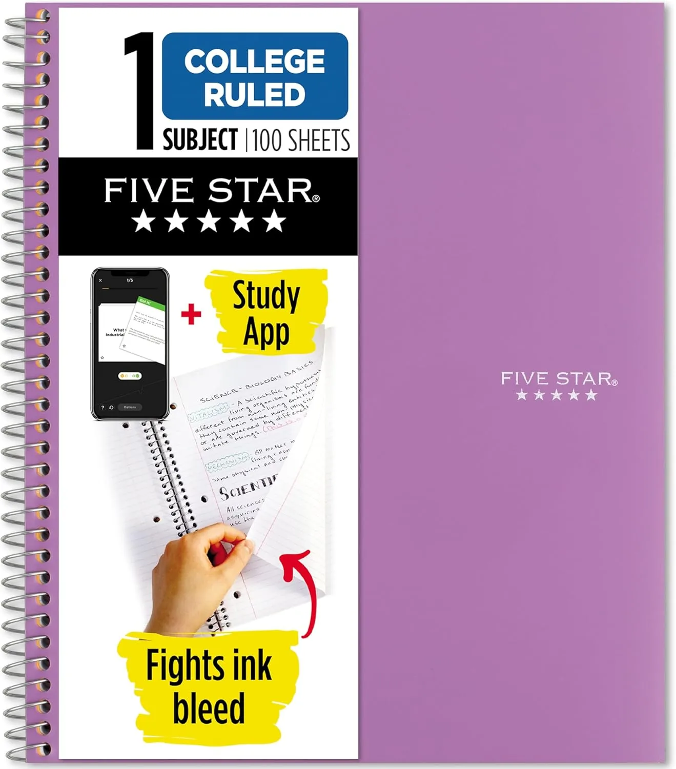 FIVE STAR 1-Subject Spiral Notebook with Study App, College Ruled, 100 Sheets (8.5 x 11)