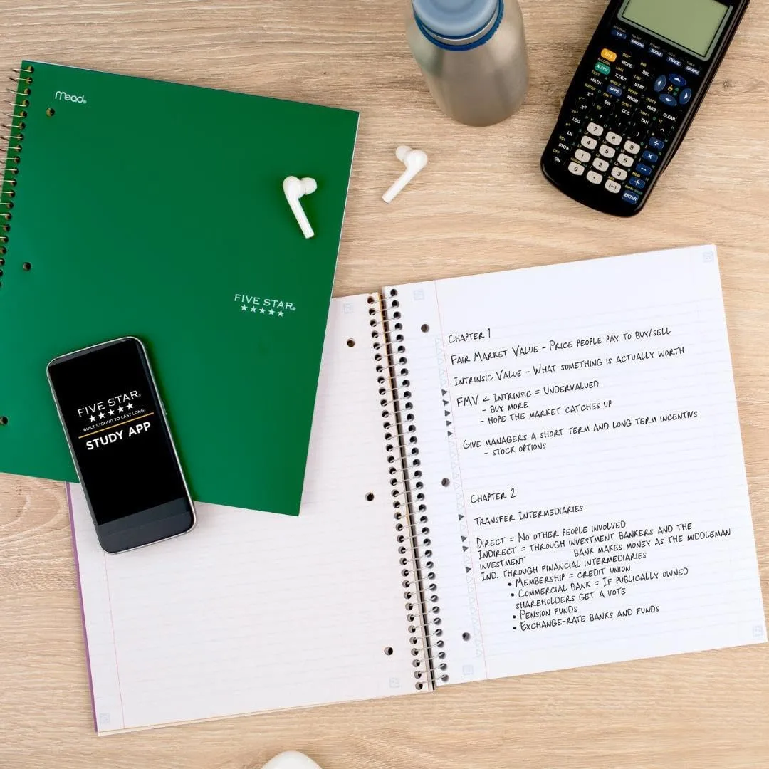 FIVE STAR 1-Subject Spiral Notebook with Study App, College Ruled, 100 Sheets (8.5 x 11)